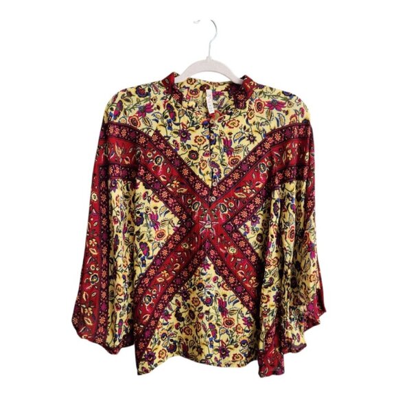 Anthropologie Raga Multicolored Print Bell Sleeve Blouse Size Small - Picture 1 of 10